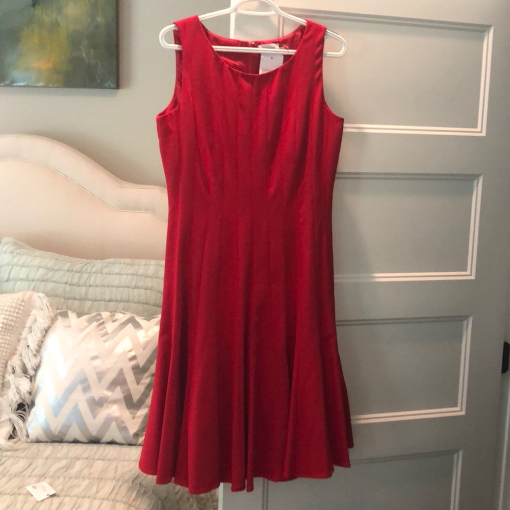 Calvin Klein Red sleeveless, below the knee dress